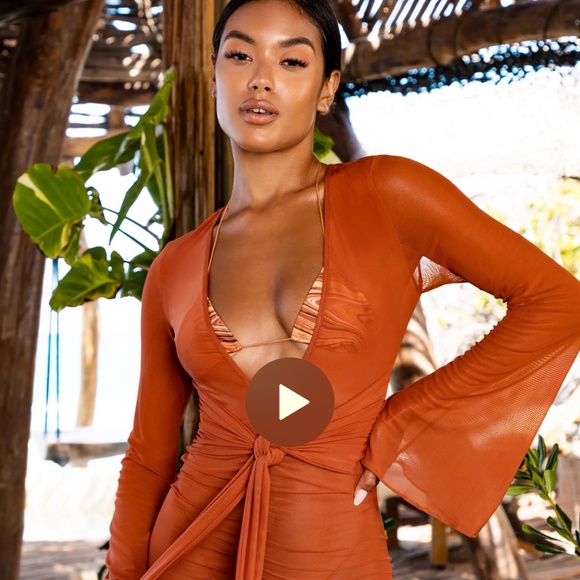 Oh Polly Rust Mini Dress with Tie Front - Picture 1 of 6